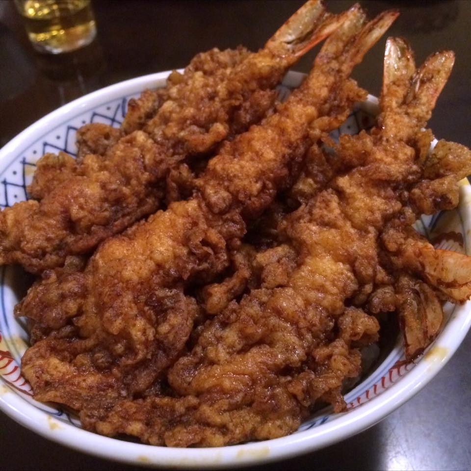 Daikokuya tempura tendon bowl with shrimp and vegetables in sesame oil batter