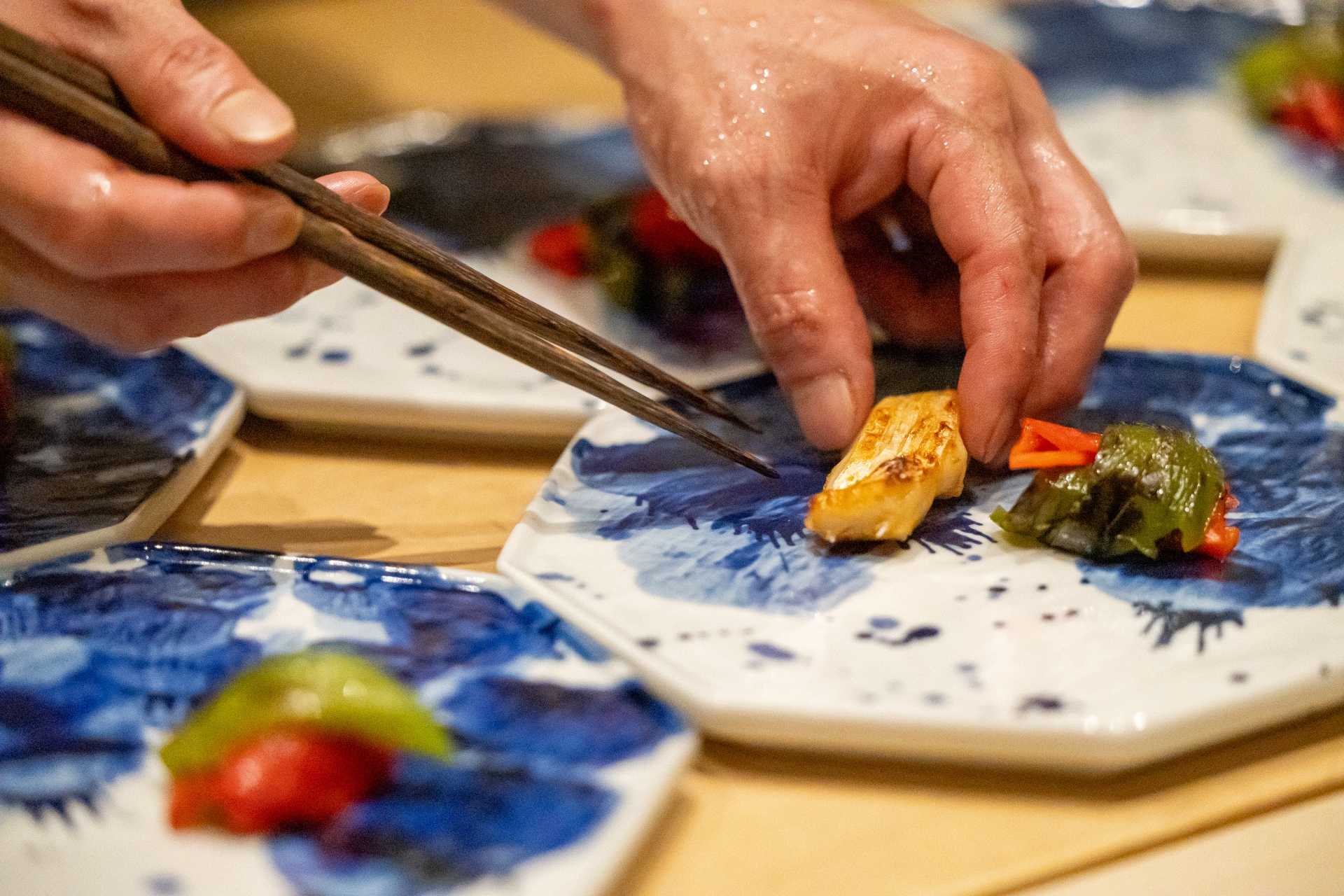 A Japanese meal beautifully plated with seasonal attention to detail