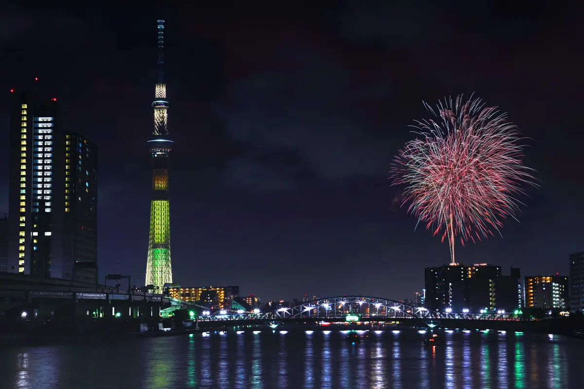 Sumida River with Tokyo Skytree in the background as seen from Asakusa