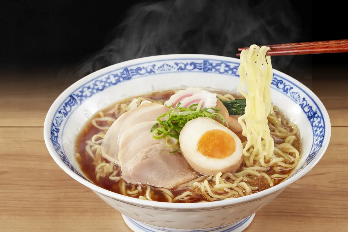 Tokyo-style shoyu ramen with a double yolk egg at Yoroiya in Asakusa