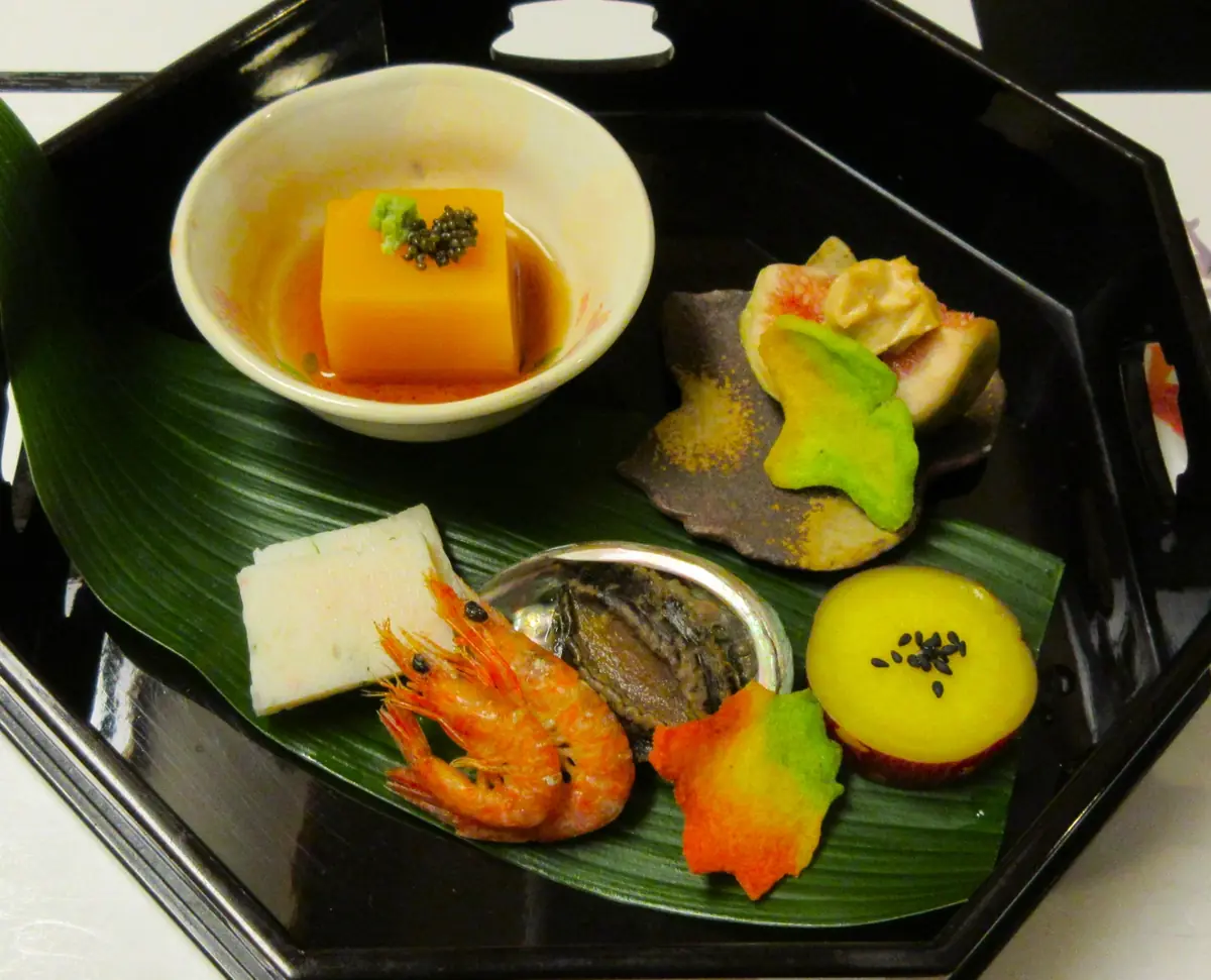 Sushi served as part of a traditional kaiseki course at a Tokyo geisha banquet