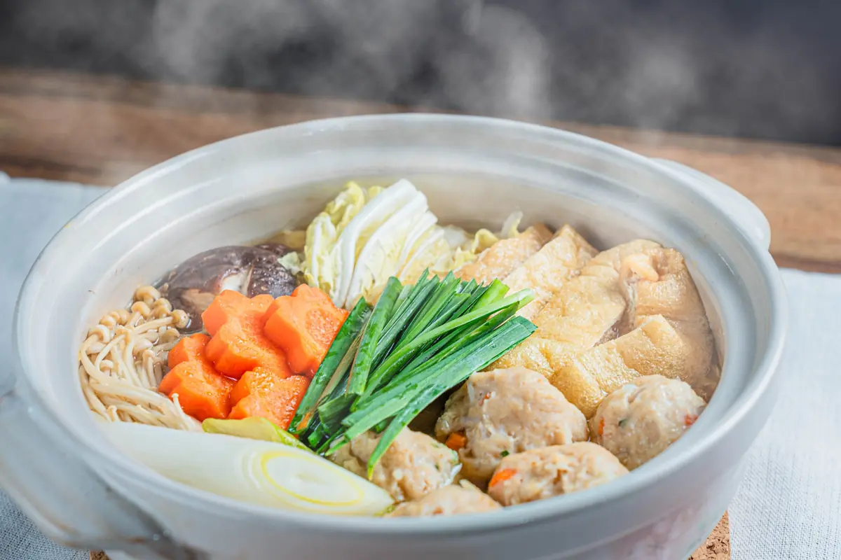 Traditional chanko nabe hot pot served at a sumo wrestler dinner show in Tokyo