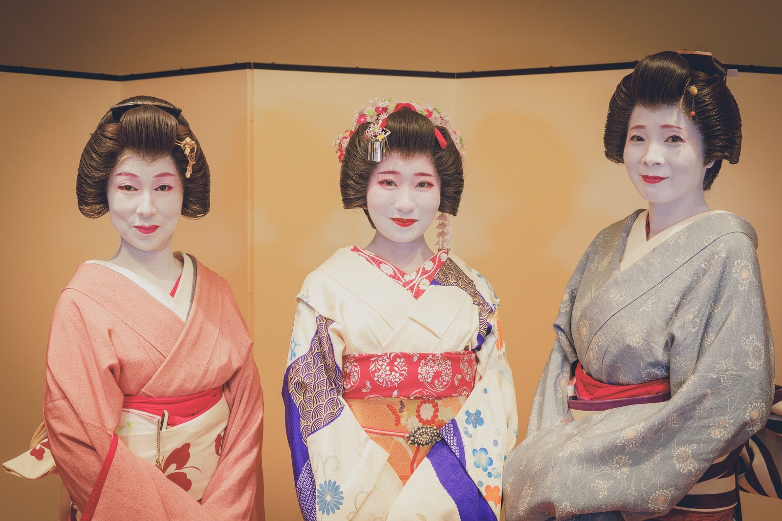 An Asakusa geisha in full kimono and obi, dressed for an evening ozashiki